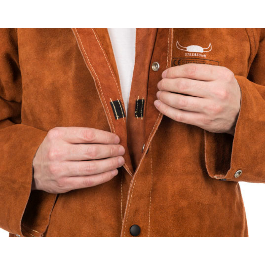 Weldas Schweißerjacke 44-7300P Lava Brown Rindspaltleder mit Stoffrücken - PrimeWelding