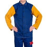Weldas Yellow Jacket, flammenresistente Schweißerjacke mit Rinds-Spaltleder Ärmeln - PrimeWelding