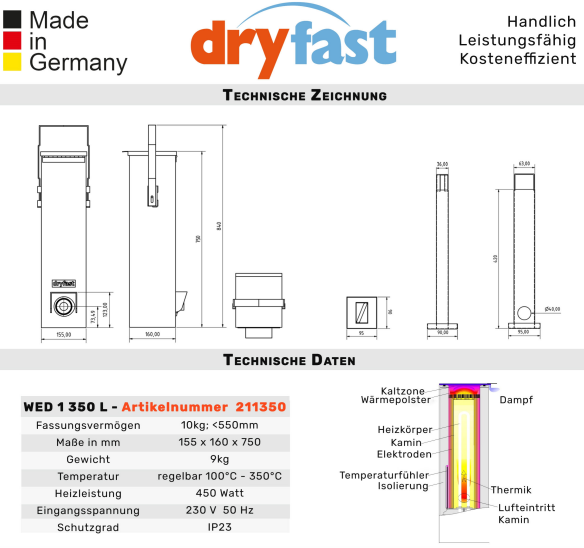 Stabelektroden-Trockenofen Elektrodentrockner DryFast WED 1 / 350 L 10 kg / 350°C - PrimeWelding
